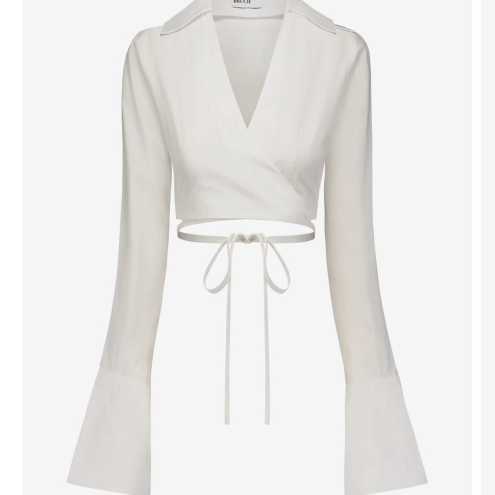 White Wrap Crop Top with Bell Sleeves